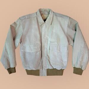 COMINT Vintage Suede Zip Up Bomber Jacket Lined Mens S Wool Blend Knit Hem Gray